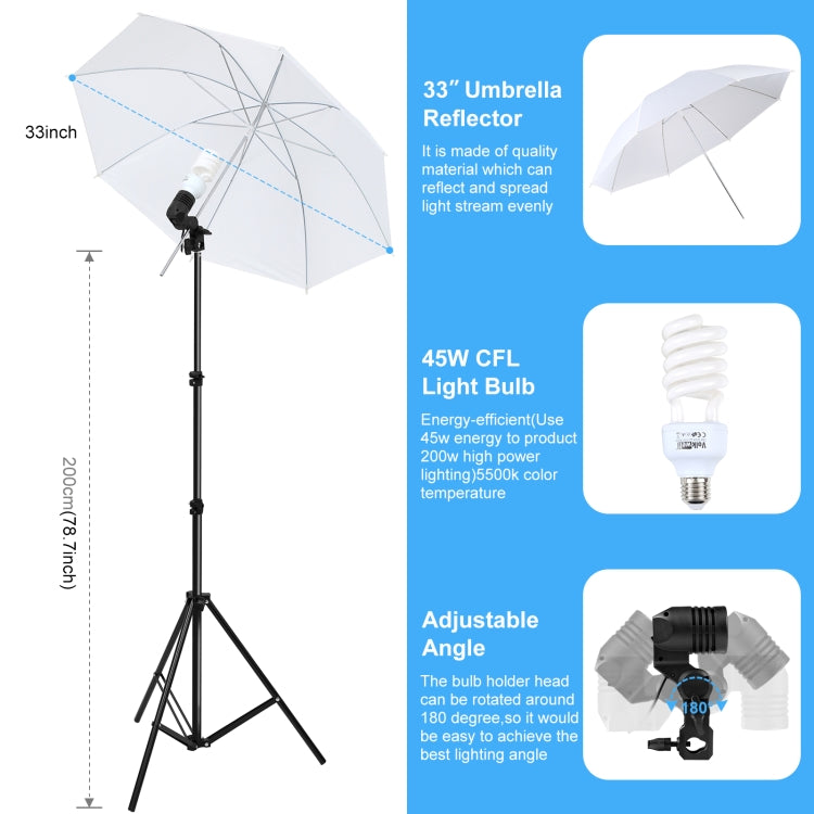 Kit de fotografía PULUZ LED Light Studio Softbox con fondo, reflectante, soporte para trípode y bolsas de arena, Photography Light  Kit, EU Plug, Photography Light  Kit, US Plug