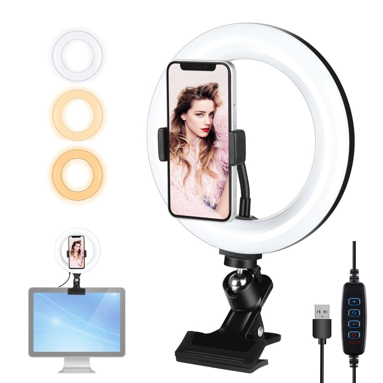 PULUZ Anillo de luz para selfies de 7,9 pulgadas y 20 cm + clip para monitor, 3 modos USB regulable, temperatura de color dual, LED curvo, Vlogging, fotografía, video, kits de luces con abrazadera para teléfono, 7.9 inch+Clip