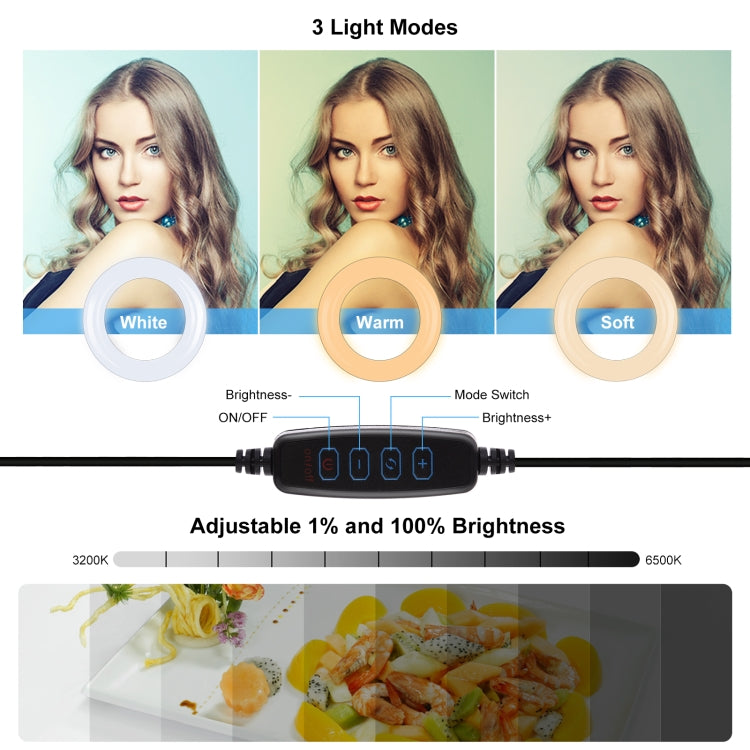 PULUZ Anillo de luz para selfies de 7,9 pulgadas y 20 cm + clip para monitor, 3 modos USB regulable, temperatura de color dual, LED curvo, Vlogging, fotografía, video, kits de luces con abrazadera para teléfono, 7.9 inch+Clip