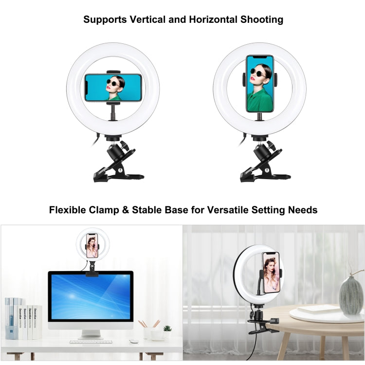PULUZ Anillo de luz para selfies de 7,9 pulgadas y 20 cm + clip para monitor, 3 modos USB regulable, temperatura de color dual, LED curvo, Vlogging, fotografía, video, kits de luces con abrazadera para teléfono, 7.9 inch+Clip