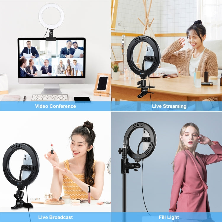 PULUZ Anillo de luz para selfies de 7,9 pulgadas y 20 cm + clip para monitor, 3 modos USB regulable, temperatura de color dual, LED curvo, Vlogging, fotografía, video, kits de luces con abrazadera para teléfono, 7.9 inch+Clip