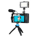 PULUZ 4 en 1 Bluetooth Handheld Vlogging Transmisión en vivo LED Selfie Light Smartphone Video Rig Kits con micrófono + soporte para trípode + cabezal de trípode con zapata fría para iPhone, Galaxy, Huawei, Xiaomi, HTC, LG, Google y otros teléfonos int...