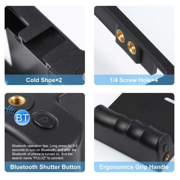 PULUZ 4 en 1 Bluetooth Handheld Vlogging Transmisión en vivo LED Selfie Light Smartphone Video Rig Kits con micrófono + soporte para trípode + cabezal de trípode con zapata fría para iPhone, Galaxy, Huawei, Xiaomi, HTC, LG, Google y otros teléfonos int...