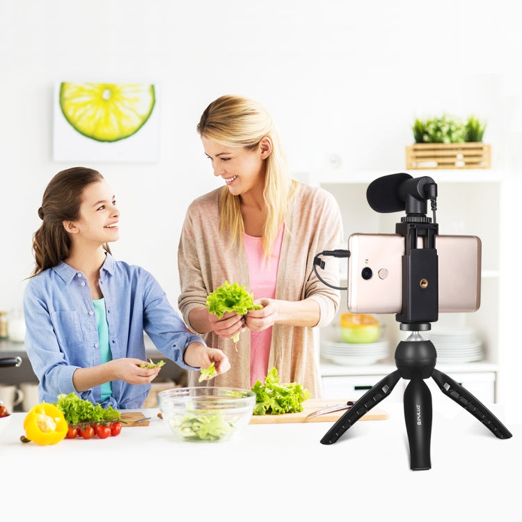 PULUZ Live Broadcast Smartphone Video Vlogger Kits Micrófono + Soporte para trípode + Soporte para abrazadera para teléfono, Mic + Tripod + lamp
