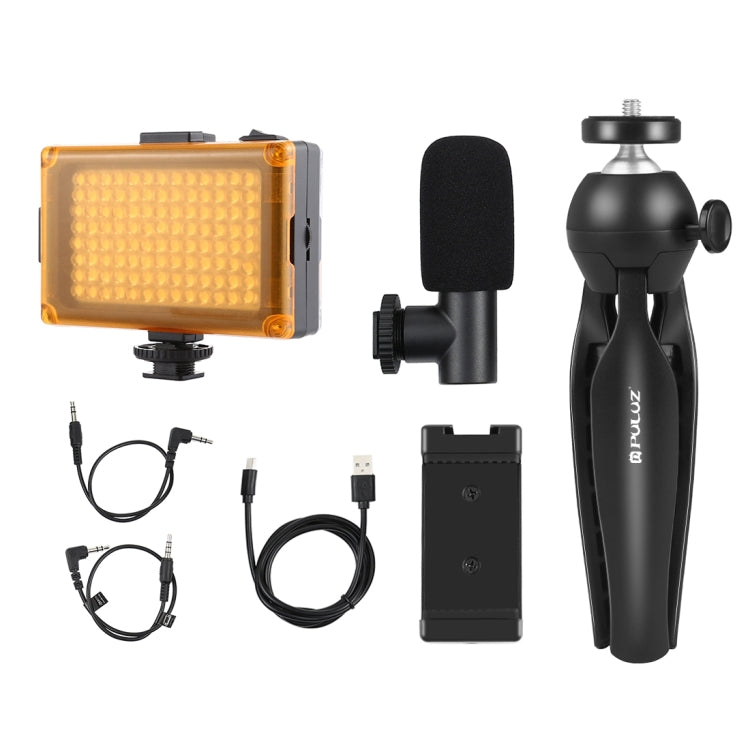 PULUZ-Kits de luz de vídeo para teléfono inteligente, transmisión en vivo, Vlogger, con micrófono, luz LED, soporte para trípode y abrazadera para teléfono, Mic + LED + Tripod + lamp