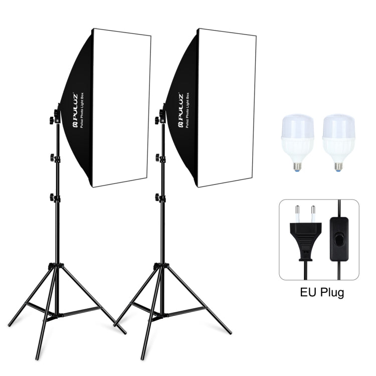 PULUZ Softbox Kit de iluminación 2 PCS 50x70cm Equipo de iluminación para fotografía de Estudio fotográfico Profesional con 2 Bombillas con casquillo E27 Kit de iluminación para fotografía, 2 PCS Single Bulb EU Plug, 2 PCS Single Bulb US Plug
