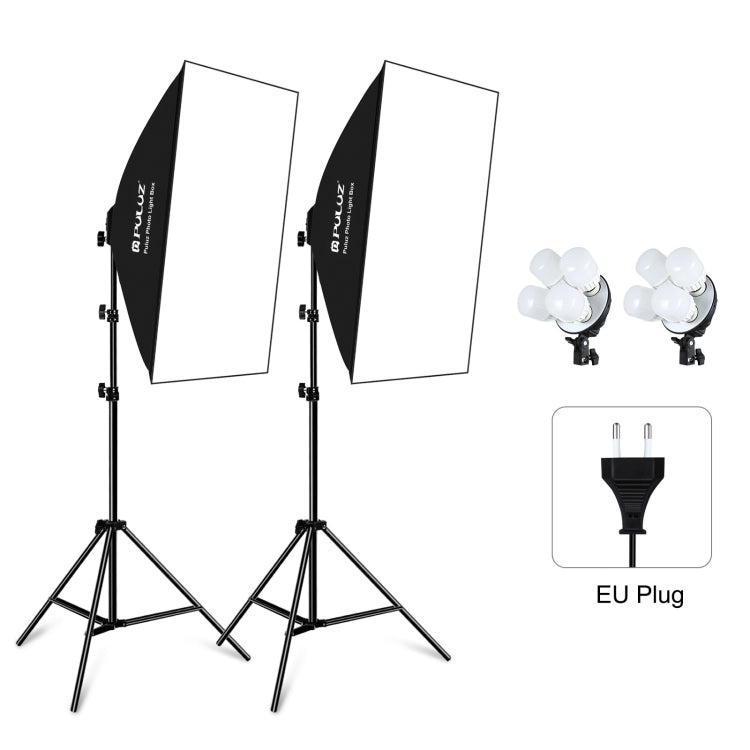 PULUZ Softbox Kit de iluminación 2 PCS 50x70cm Equipo de iluminación de fotografía de estudio fotográfico profesional con 8 bombillas E27 de 20 W E27 Kit de iluminación de fotografía para filmar retratos / Fotografía publicitaria de moda               ...