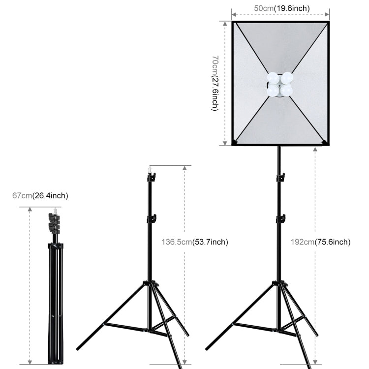 PULUZ Softbox Kit de iluminación 2 PCS 50x70cm Equipo de iluminación de fotografía de estudio fotográfico profesional con 8 bombillas E27 de 20 W E27 Kit de iluminación de fotografía para filmar retratos / Fotografía publicitaria de moda               ...