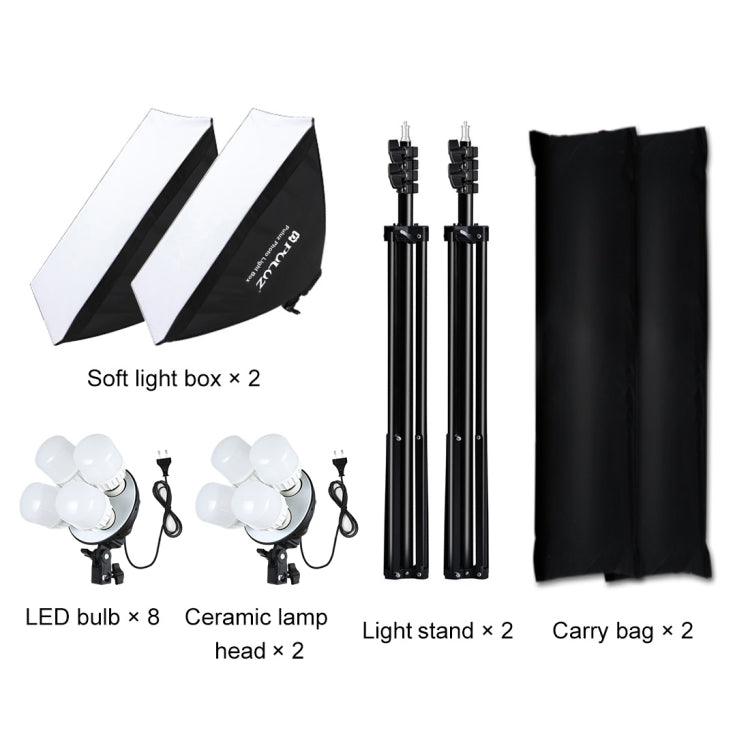 PULUZ Softbox Kit de iluminación 2 PCS 50x70cm Equipo de iluminación de fotografía de estudio fotográfico profesional con 8 bombillas E27 de 20 W E27 Kit de iluminación de fotografía para filmar retratos / Fotografía publicitaria de moda               ...