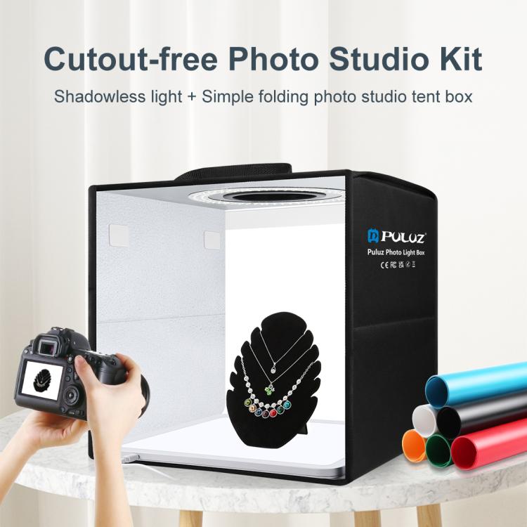 PULUZ Anillo de luz plegable de 30 cm, iluminación fotográfica, caja de tienda de tiro para estudio con panel de luz sin sombras, 30cm Box + Shadowless Light