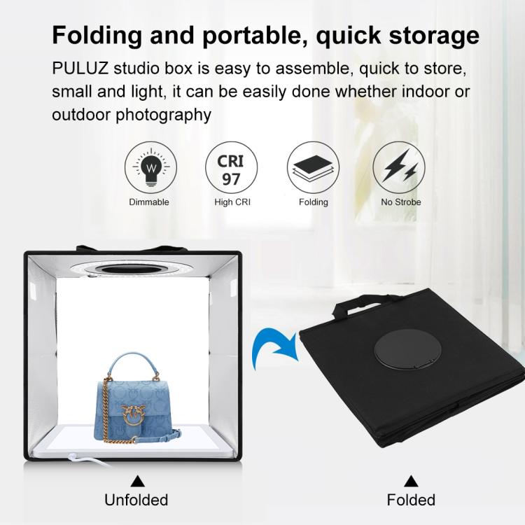 PULUZ Anillo de luz plegable de 30 cm, iluminación fotográfica, caja de tienda de tiro para estudio con panel de luz sin sombras, 30cm Box + Shadowless Light