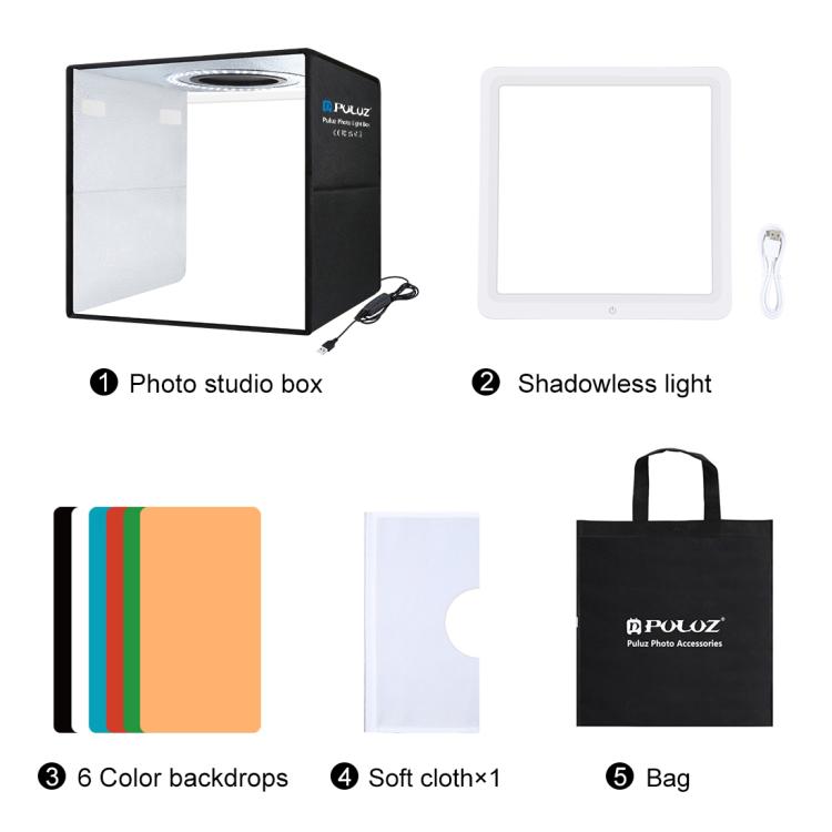 PULUZ Anillo de luz plegable de 30 cm, iluminación fotográfica, caja de tienda de tiro para estudio con panel de luz sin sombras, 30cm Box + Shadowless Light