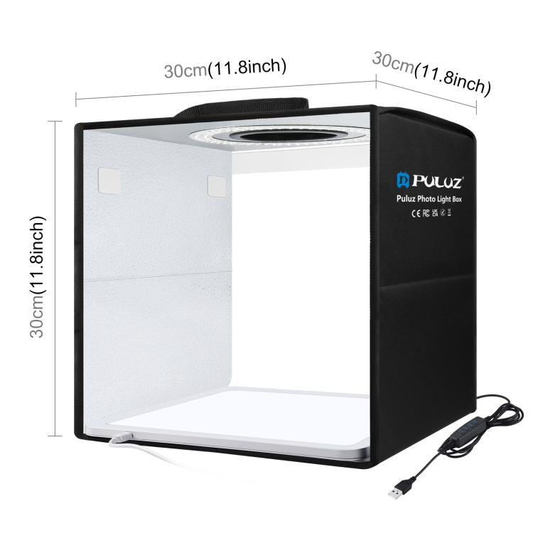 PULUZ Anillo de luz plegable de 30 cm, iluminación fotográfica, caja de tienda de tiro para estudio con panel de luz sin sombras, 30cm Box + Shadowless Light