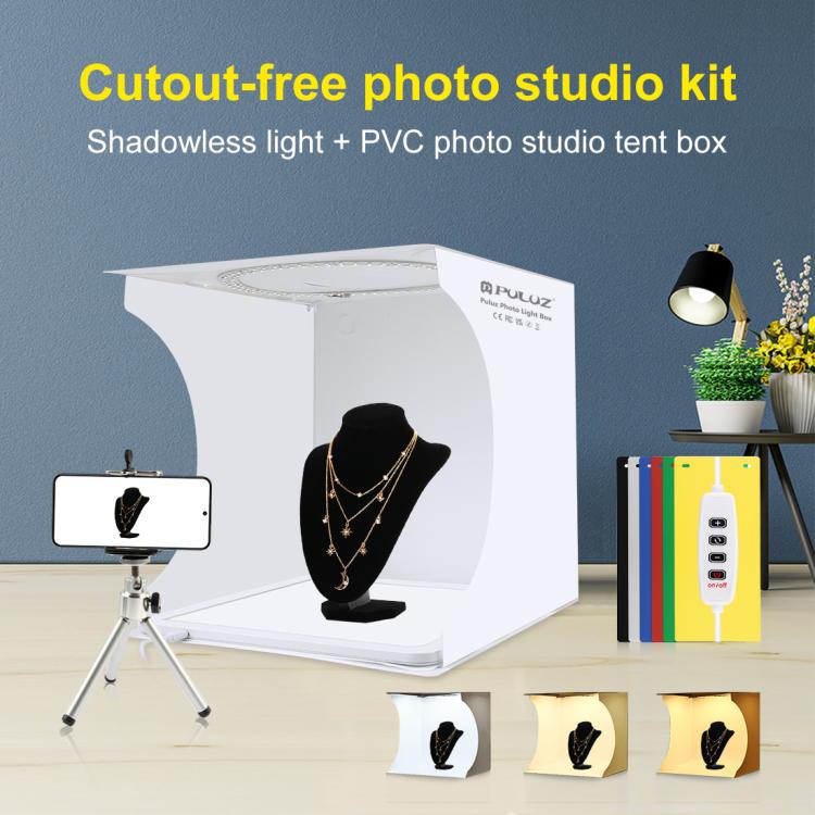 PULUZ-Anillo de luz plegable de 30cm, tablero de iluminación fotográfica, caja de tienda de tiro para estudio, Kit con Panel de luz sin sombras, 30cm Folding Box + Shadowless Light