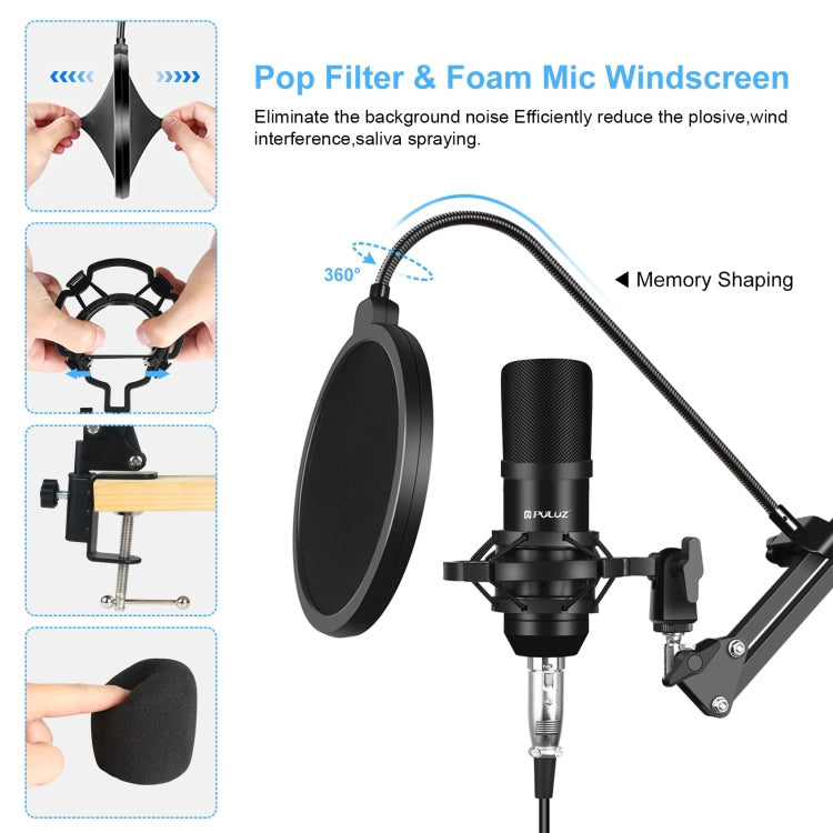 PULUZ Tarjeta de sonido Transmisión en vivo Mezclador de sonido Bluetooth Kits de micrófono de estudio con brazo de tijera de suspensión y soporte de choque de metal, versión china, Sound Mixer+Microphone, Chinese Version