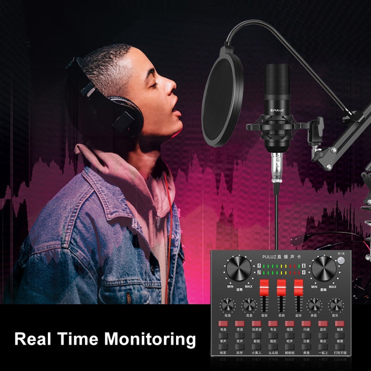 PULUZ Tarjeta de sonido Transmisión en vivo Mezclador de sonido Bluetooth Kits de micrófono de estudio con brazo de tijera de suspensión y soporte de choque de metal, versión china, Sound Mixer+Microphone, Chinese Version