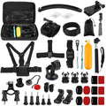 Kits combinados de accesorios PULUZ 50 en 1 con estuche de EVA (correa para el pecho + soporte con ventosa + brazos pivotantes de 3 vías + hebilla con gancho en J + correa para la muñeca + correa para el casco + monopie extensible + soportes de superfi...