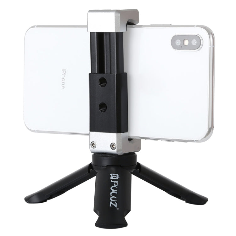 Trípode de plástico plegable PULUZ + soporte de abrazadera de aleación de aluminio con zapata fría para iPhone, Galaxy, Huawei, Xiaomi, Sony, HTC, Google y otros teléfonos inteligentes, Tripod+Clamp 3