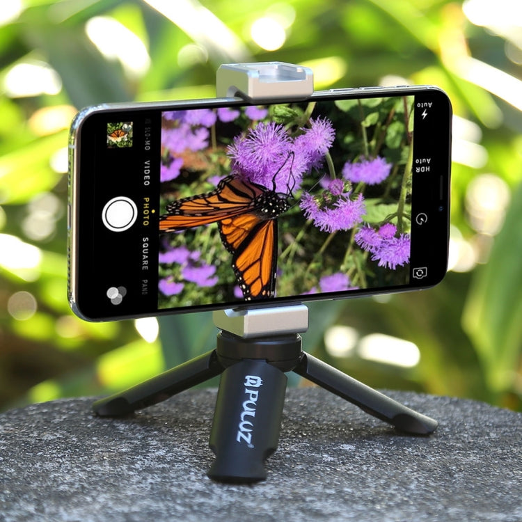 Trípode de plástico plegable PULUZ + soporte de abrazadera de aleación de aluminio con zapata fría para iPhone, Galaxy, Huawei, Xiaomi, Sony, HTC, Google y otros teléfonos inteligentes, Tripod+Clamp 3