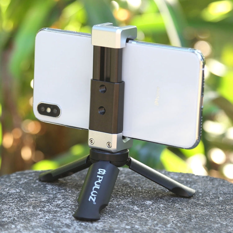 Trípode de plástico plegable PULUZ + soporte de abrazadera de aleación de aluminio con zapata fría para iPhone, Galaxy, Huawei, Xiaomi, Sony, HTC, Google y otros teléfonos inteligentes, Tripod+Clamp 3