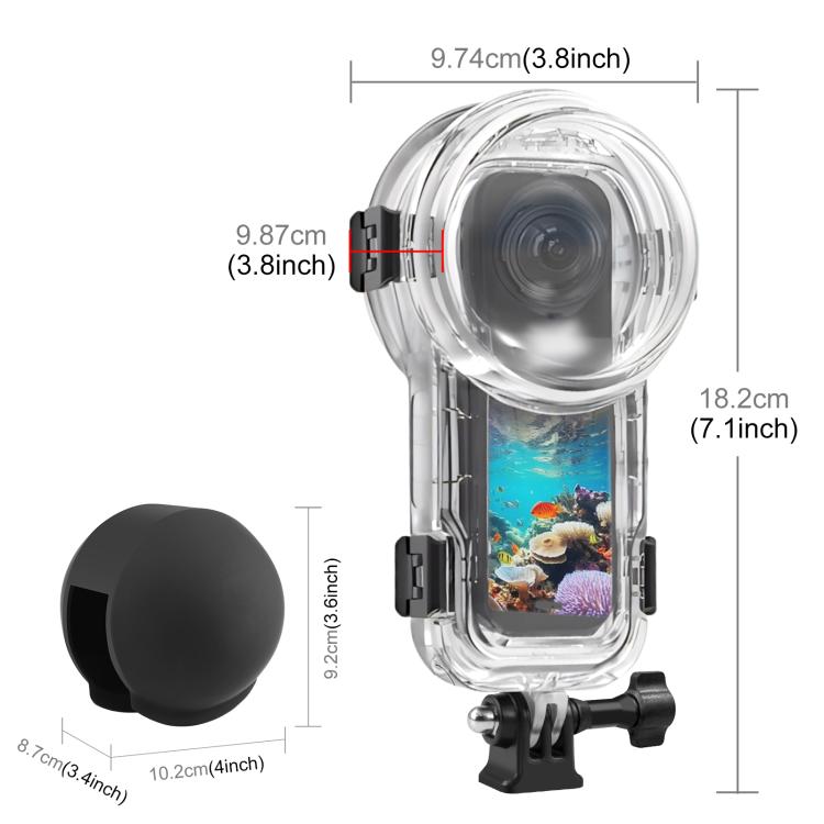 Estuche de buceo sellado e impermeable PULUZ de 60 m para Insta360 X5 con tapa de silicona para el objetivo., Diving Case with Silicone Lens Cover