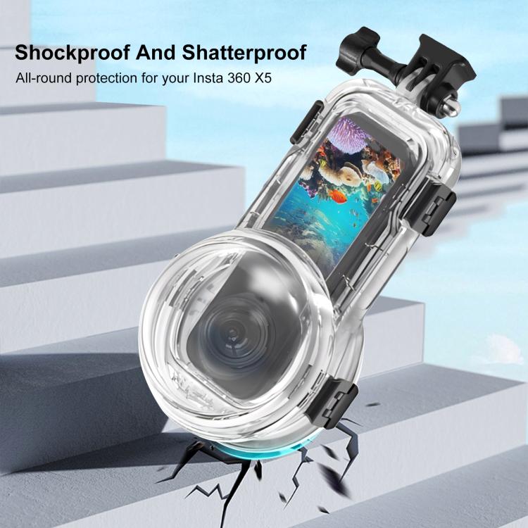 Estuche de buceo sellado e impermeable PULUZ de 60 m para Insta360 X5 con tapa de silicona para el objetivo., Diving Case with Silicone Lens Cover