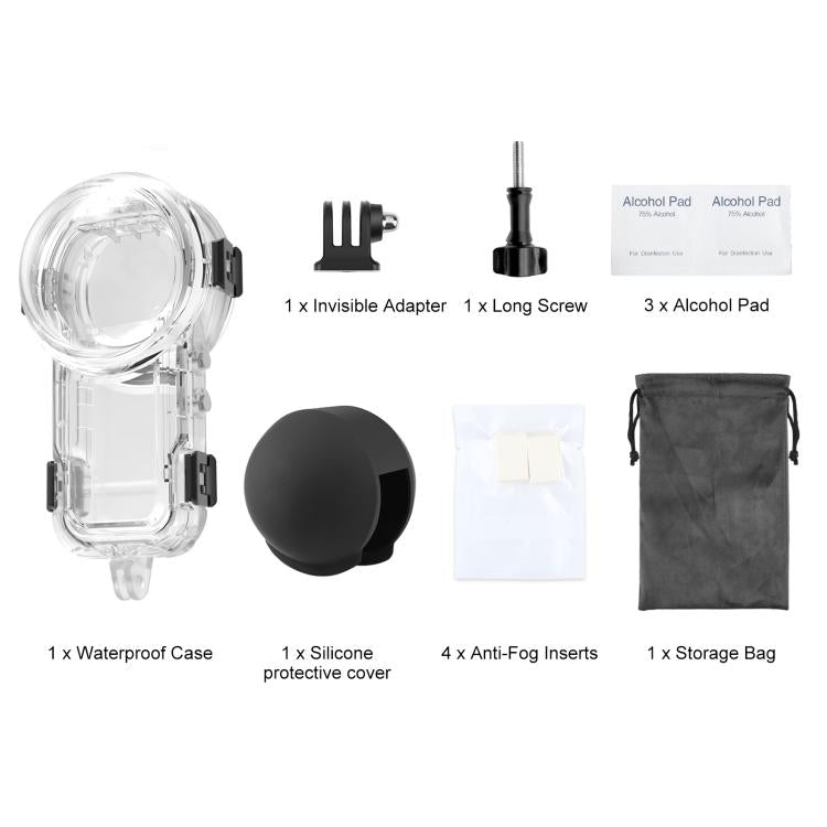 Estuche de buceo sellado e impermeable PULUZ de 60 m para Insta360 X5 con tapa de silicona para el objetivo., Diving Case with Silicone Lens Cover