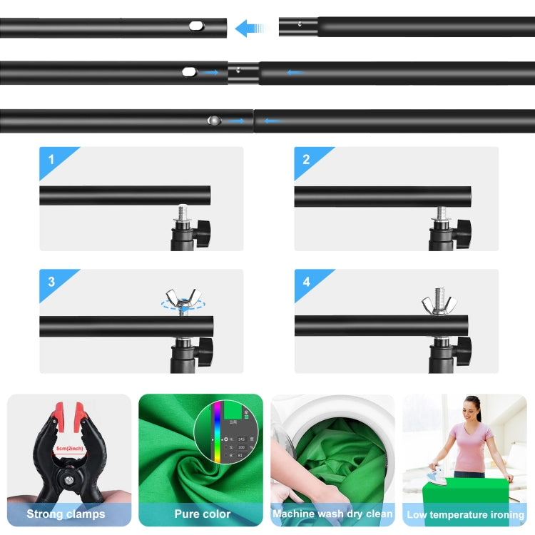 PULUZ 2x2m fondo de estudio fotográfico soporte telón de fondo Kit de soporte de barra transversal con fondos rojos/azules/verdes, 2 x 2m(double stands), 2x3m (Double stands)