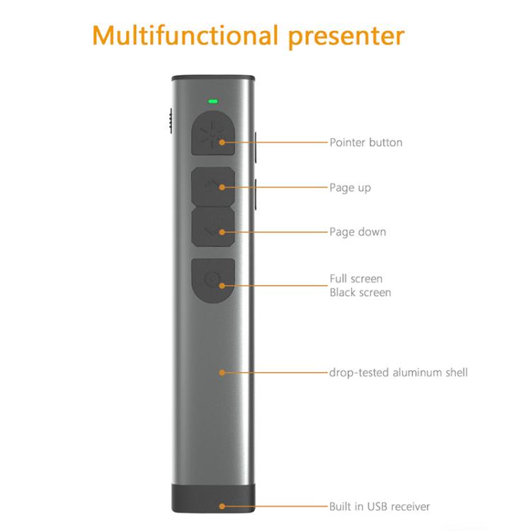 Doosl DSIT032 Presentador inalámbrico de 2,4 GHz Representación con clicker de PowerPoint Control remoto Puntero láser verde, Distancia de control: 100 m, Green Laser