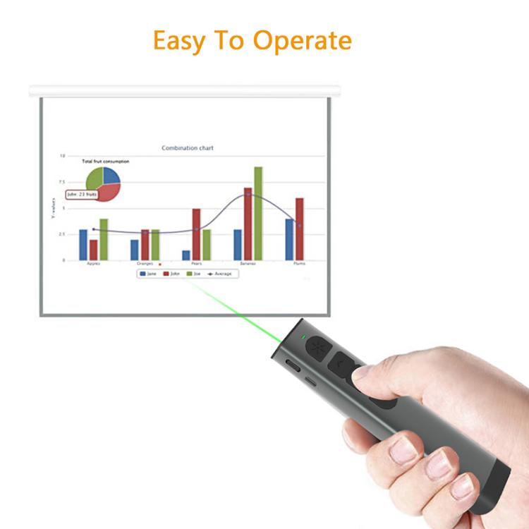 Doosl DSIT032 Presentador inalámbrico de 2,4 GHz Representación con clicker de PowerPoint Control remoto Puntero láser verde, Distancia de control: 100 m, Green Laser