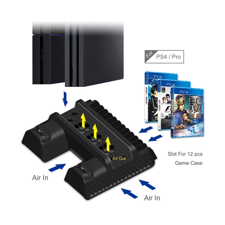 DOBE TP4-882 ventilador de refrigeración para consola de juegos 3 en 1 + ranuras de almacenamiento para juegos + base de carga para controlador de juegos para Sony PS4 / PS4 Pro / PS4 Slim, For PS4 / PS4 Pro / PS4 Slim