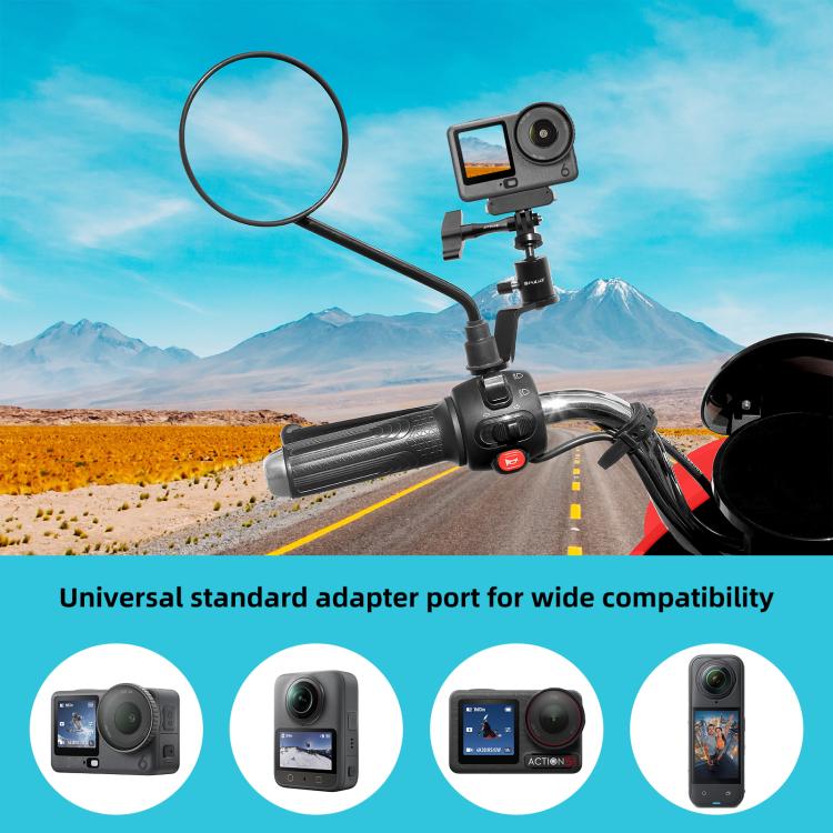 Soporte para cámara de acción de aleación de aluminio para espejo retrovisor de motocicleta PULUZ, Rearview Mirror Mount