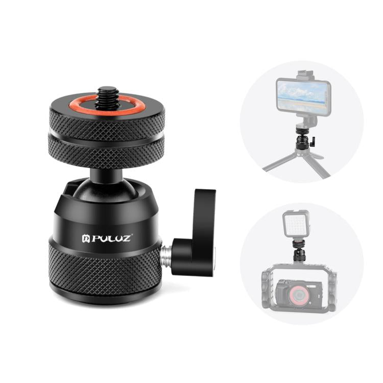 Adaptador de montaje para trípode con rótula mini multifuncional de aleación de aluminio PULUZ, zapata fría y tornillo de 1/4" de doble uso., Dual-Use Ball Head Tripod