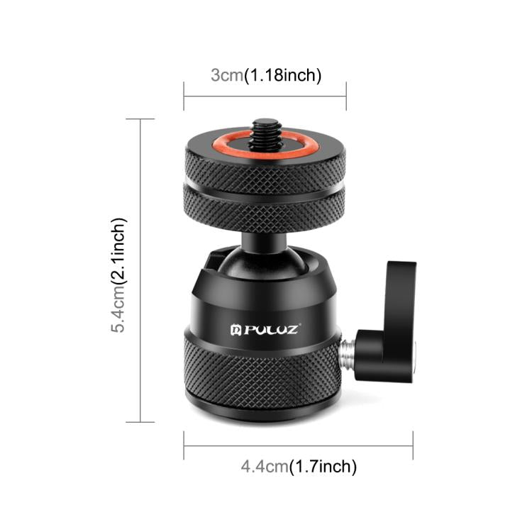 Adaptador de montaje para trípode con rótula mini multifuncional de aleación de aluminio PULUZ, zapata fría y tornillo de 1/4" de doble uso., Dual-Use Ball Head Tripod