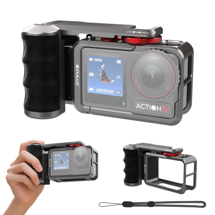 Adaptador de expansión de jaula metálica para cámara PULUZ con empuñadura para DJI Osmo Action 5 Pro / 4 / 3, For DJI Osmo Action 5 Pro / 4 / 3