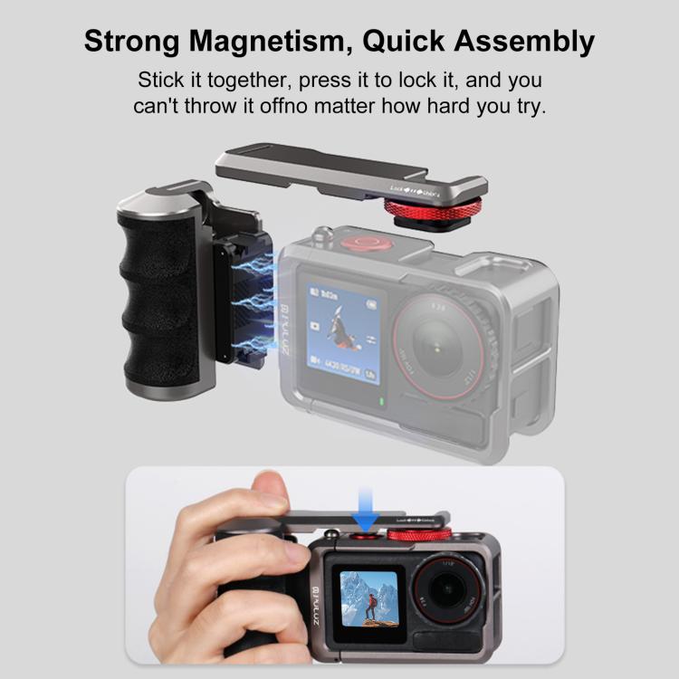 Adaptador de expansión de jaula metálica para cámara PULUZ con empuñadura para DJI Osmo Action 5 Pro / 4 / 3, For DJI Osmo Action 5 Pro / 4 / 3
