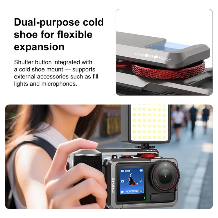 Adaptador de expansión de jaula metálica para cámara PULUZ con empuñadura para DJI Osmo Action 5 Pro / 4 / 3, For DJI Osmo Action 5 Pro / 4 / 3