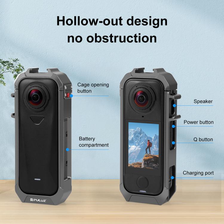 Estructura protectora metálica PULUZ para Insta360 X4 Air con base de zapata fría expandible., For Insta360 X4 Air