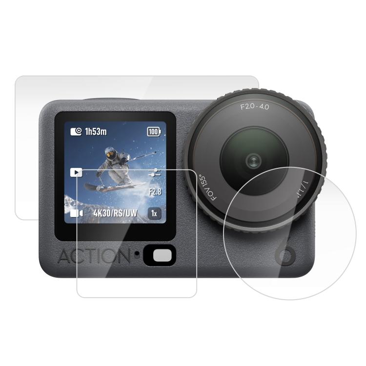 Protector de pantalla de cristal templado para DJI Osmo Action 6 / 6 Pro PULUZ Lens + pantalla frontal y trasera, Tempered Glass Film
