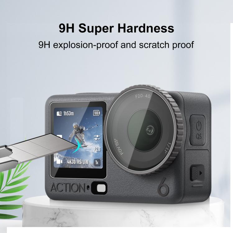 Protector de pantalla de cristal templado para DJI Osmo Action 6 / 6 Pro PULUZ Lens + pantalla frontal y trasera, Tempered Glass Film