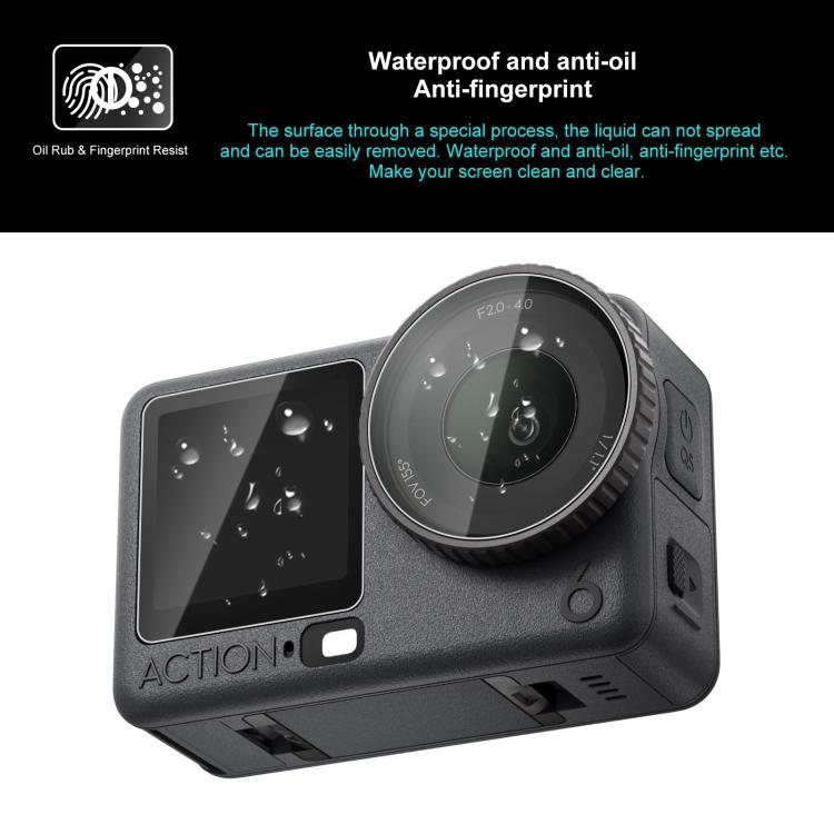 Protector de pantalla de cristal templado para DJI Osmo Action 6 / 6 Pro PULUZ Lens + pantalla frontal y trasera, Tempered Glass Film