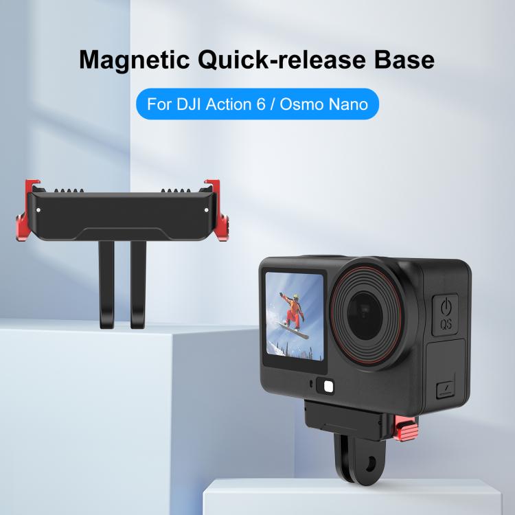 Base de montaje magnética de liberación rápida de plástico con dos garras PULUZ para DJI Osmo Action 6 / Nano, Two Claw Quick-Release Base