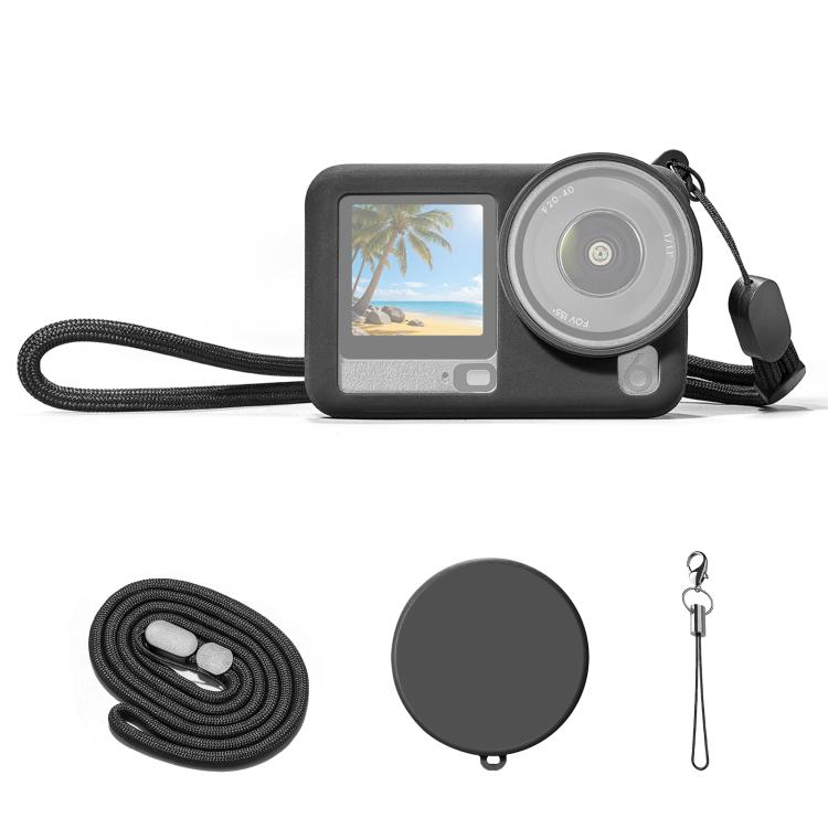 Funda protectora de silicona PULUZ con correa para la muñeca y tapa para el objetivo, compatible con DJI Osmo Action 6., Silicone Protective Cover