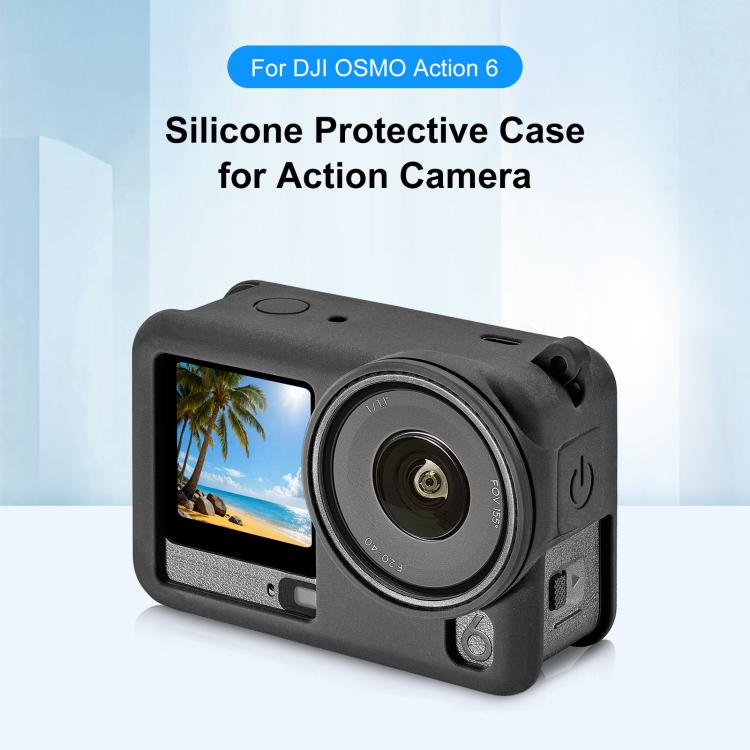 Funda protectora de silicona PULUZ con correa para la muñeca y tapa para el objetivo, compatible con DJI Osmo Action 6., Silicone Protective Cover