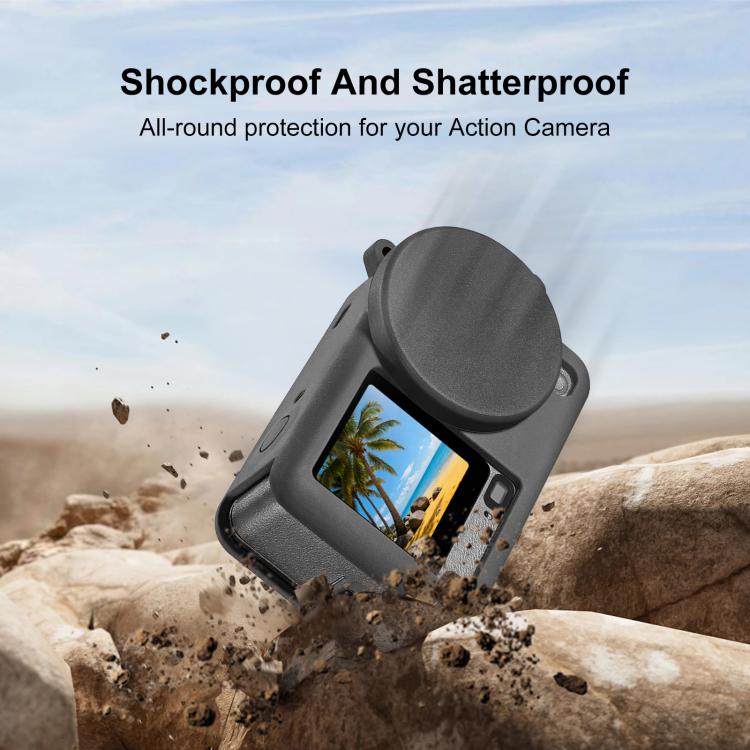 Funda protectora de silicona PULUZ con correa para la muñeca y tapa para el objetivo, compatible con DJI Osmo Action 6., Silicone Protective Cover
