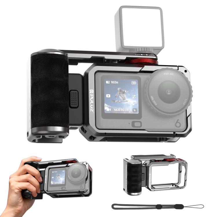 Adaptador de expansión de jaula de cámara metálica PULUZ con empuñadura para DJI Osmo Action 6, For DJI Osmo Action 6