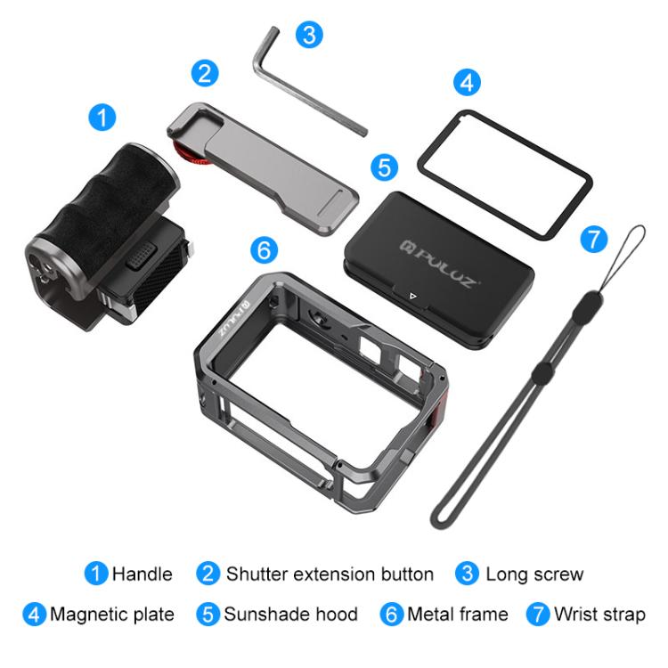 Adaptador de expansión de jaula de cámara metálica PULUZ con empuñadura para DJI Osmo Action 6, For DJI Osmo Action 6