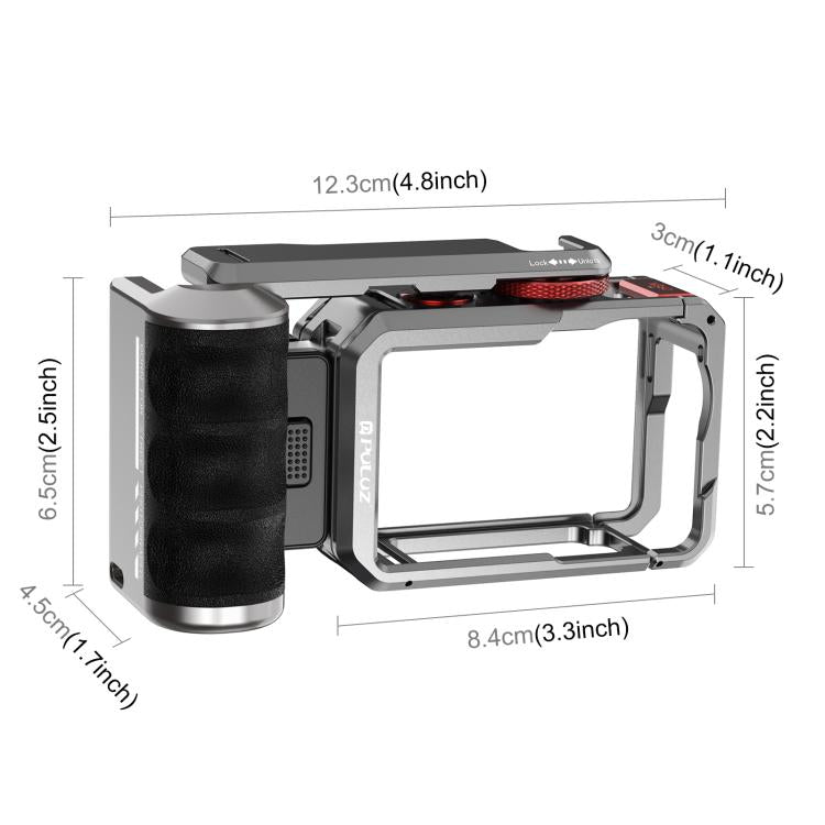 Adaptador de expansión de jaula de cámara metálica PULUZ con empuñadura para DJI Osmo Action 6, For DJI Osmo Action 6