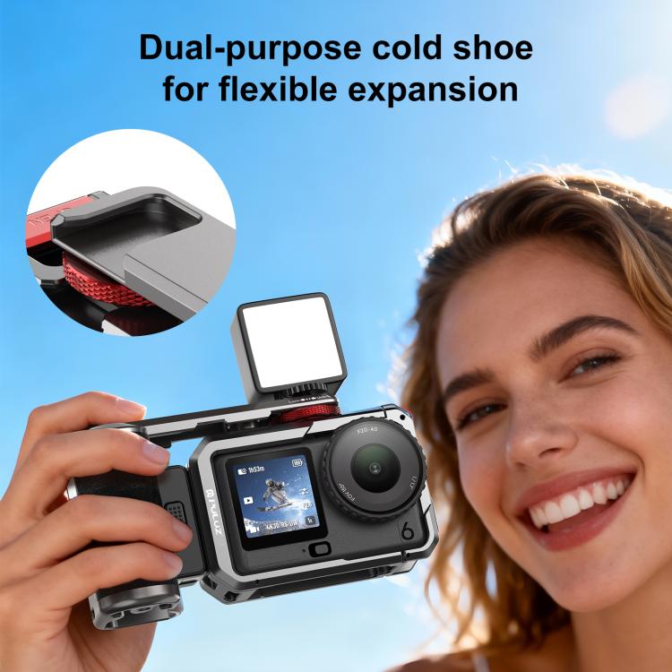 Adaptador de expansión de jaula de cámara metálica PULUZ con empuñadura para DJI Osmo Action 6, For DJI Osmo Action 6