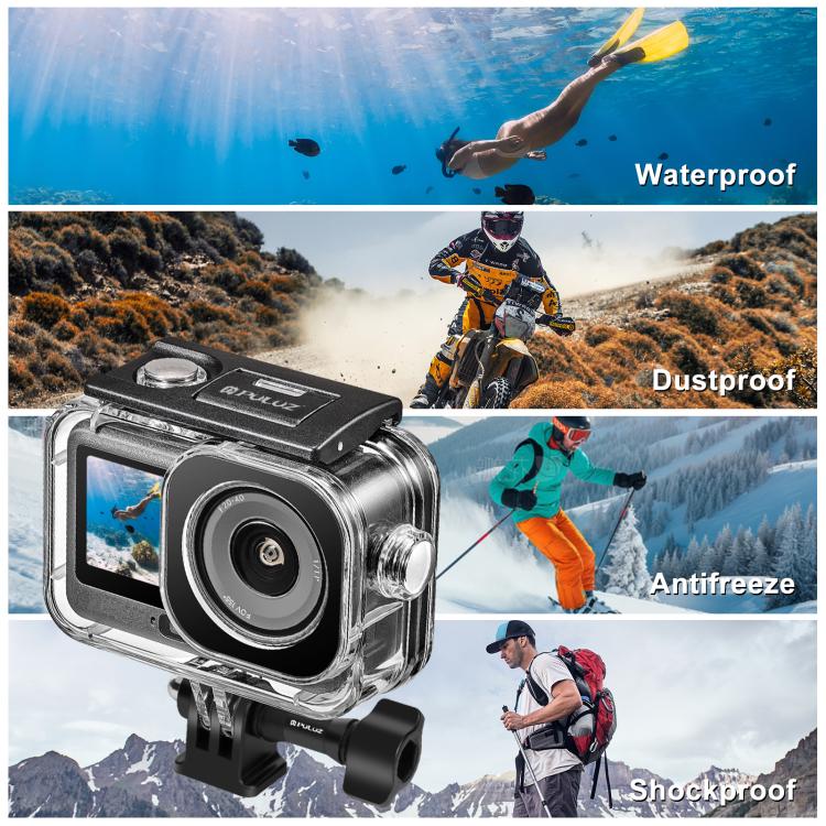 Carcasa sumergible impermeable PULUZ de 60 m / 196 pies para DJI Osmo Action 6 con adaptador invisible y tornillo largo., Waterproof Shell